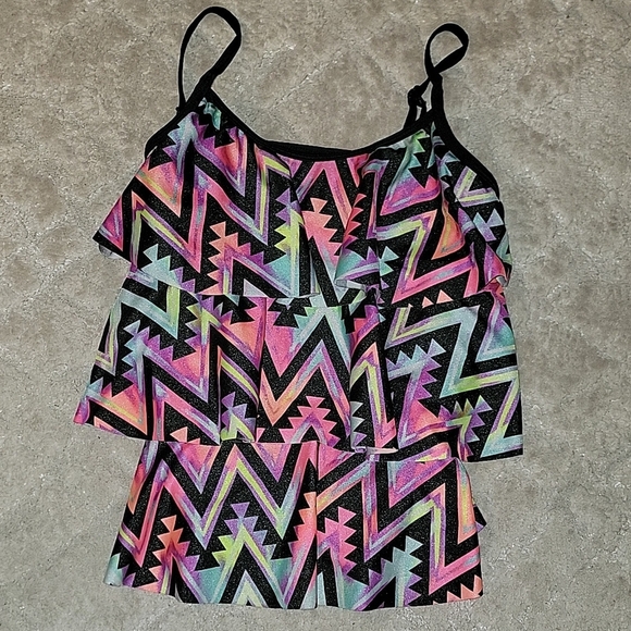 (J29) Kids Sz 14 Plus Colorful Geometric Print Swim Top - Picture 1 of 3
